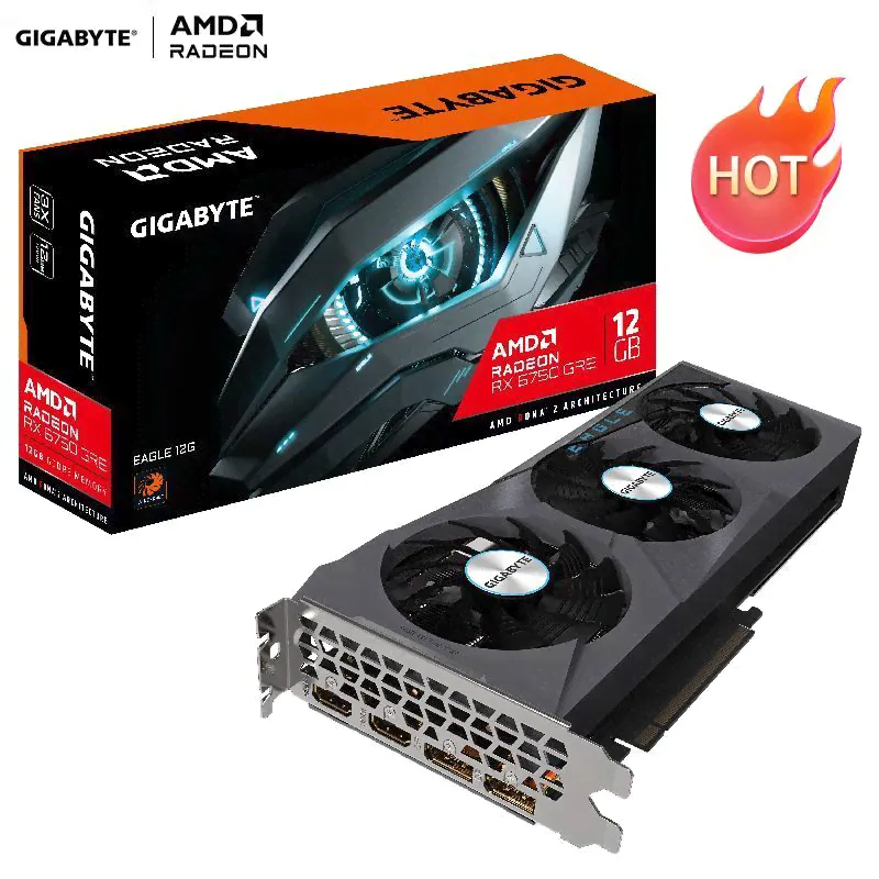 Gigabyte Видеокарта Radeon RX 6750 GRE EAGLE 12G GDDR6 абсолютно новый 12 ГБ (gj-rx6750greeagle12g-xk-1)