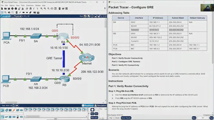 16.2.1 Packet Tracer - Configure GRE