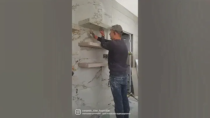 Installation of a porcelain tile shelf. Монтаж полки из керамогранита.